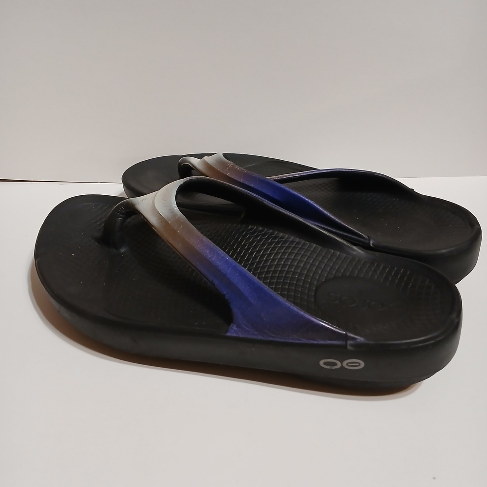 OOFOS OOlala Luxe Women 5 Calypso Sandals Black Thong Recovery 848282012799 - Picture 3 of 9